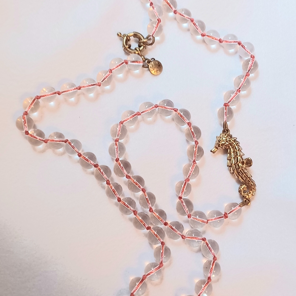 Elegant Pink and Gold Seahorse Necklace